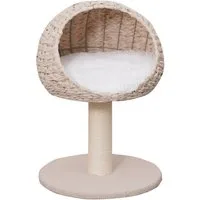 Dehner Kratzbaum Boris für Katzen, ca. 43 x 62 x 43 cm, beige / weiß, Plüsch / Spanplatte / Sisal / Rattan, robust