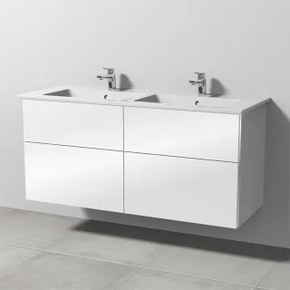 Sanipa 3way Keramik-Set Venticello Keramik-Doppelwaschtisch und Unterbau mit 4 Auszügen, Weiß-Glanz BS32878
