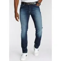 DELMAO Stretch-Jeans "Reed" gerader Beinschnitt, Used-Look-Waschung, niedrige Leibhöhe