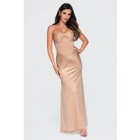 OMBRE Abendkleid Damen Abendkleid Maxi mit schmalem Oberteil Beige S (kein Set, 1-tlg)