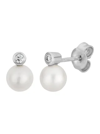 Lyomi Ohrstecker 585/- Weißgold Perle 2 synth. Diam. 0,06ct.