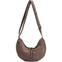 ITALYSHOP24 Schultertasche Damen Tasche MOON Halbmond Cross Over Body Bag Umhängetasche Suedette, Tragekomfort Hüft Brust Bauch Gürtel Rücken Slingtasche Wildlederoptik
