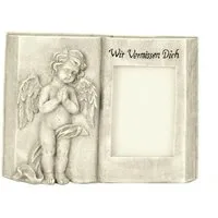 Geschenkestadl Engelfigur Grabschmuck Gedenkbuch Engel mit Bilderrahmen Wir vermissen Dich (Spar-Set, 1 St., mit Schriftzug Wir vermissen dich), Grabschmuck Buch mit Engel