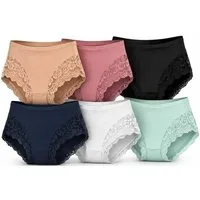 EloModa Taillenslip Damen Slips 6er Pack mit Spitze, elastisch & bequem, 95% Polyamid (6-St) 6er Pack Spitzenslips, hoher Bund, weich & elastisch