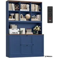 Homfa Bücherregal 182 cm Aktenschrank Mehrzweckschrank, mit Steckdose, 2 Türen und 2 Schubladen für Hängemappen A4, blau