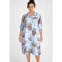 PEKIVESSA Sommerkleid Hemdblusenkleid mit Turn-Up-Ärmel Legerer gerader Schnitt mit Allover-Print