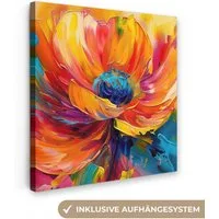 OneMillionCanvasses® Leinwandbild Blume - Lackierung - Modern - Abstrakt - Farben, Fotodruck (1 St), Wandbild, Deko Schlafzimmer Wohnzimmer Flur 20x20 cm