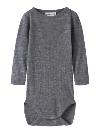 NAME IT - NBNWAX WOOL RIB LS BODY NOOS Folkstone Gray - Gr. - 86