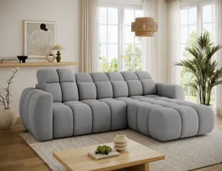 Ecksofa mit Schlaffunktion Sofa SALONIA Stoff Coral Grau Ottomane Rechts