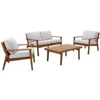 Dehner Balkonset Santiago, 4-teilige Sitzgruppe mit 1x Sofa / 2x Sessel / 1x Tisch, modernes Gartenmöbel aus FSC® zertifiziertem Akazienholz