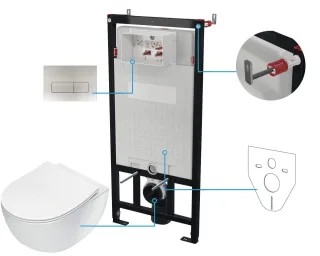 Neuesbad NEW Wand-WC RIMLESS + WC-Sitz + Vorwandelement + CONTROL BUTTON Edelstahl Gebürstet NB1DECDEF6ZPW1