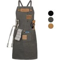 BLACK FOREST FOX Grillschürze Canvas Arbeitsschürze, Grillschürze BBQ Kochschürze Art Grau, ART Grau