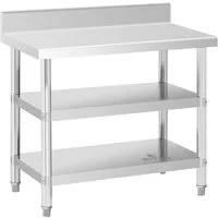 Royal Catering Arbeitstisch 100 x 60 x 96,5cm Edelstahltisch mit Aufkantung Küche 2 Ablagen Gastro, verschiedene Größen