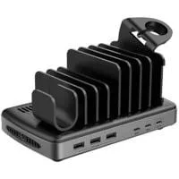 160W 6 Port USB-Ladestation, 3x USB-A + 3x USB-C schwarz/grau, PD 3.0, QC 3.0/4.0, Samsung AFC, gleichzeitiges Laden von 6 Tablets / Smartphones