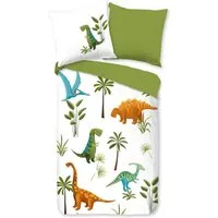 good morning Bettwäsche Kinder Bettwäsche JURASSIC PARK zum Wenden 100% Baumwolle 135x200 cm, Renforce, 2 teilig, Dinosaurier Bettwäsche-Set zum Wenden grün hautfreundlich