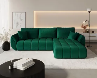 Ecksofa Schlafsofa MISATO Stoff Monolith Grün Ottomane Rechts