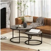 HOMCOM Couchtisch runder stapelbarer Beistelltisch, Kaffeetisch mit Zementoptik (Wohnzimmertisch, 2-St., Kaffeetisch), für Wohnzimmer, Schlafzimmer, Balkon Grau