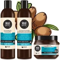Hello Nature Haarpflege-Set Haar Shampoo Conditioner Set Haarmaske mit Arganöl, Haarpflege, Shampoo, Haarmaske, Haarspülung, Arganöl