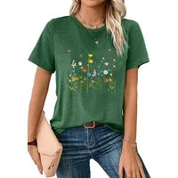 PYLIKE Rundhalsshirt Shirts Damen Frühling Blumen Ausgefallene bequemes t shirt Bequem für Freizeit und Büro,Strandurlaub
