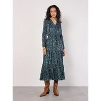Apricot Druckkleid Paisley-Midikleid (2-tlg) mit Ballonärmeln und Bindeband