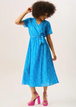 Blaues Wickel-Midikleid mit Tiermuster