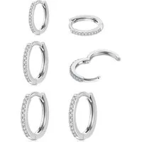 LuxusKollektion Creolen-Set Creolen 3er Silber 925 Gold Zirkonia Damen Herren Silber-8 10 12mm
