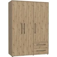 FORTE Kleiderschrank Mokkaris, Garderobe, zeitloses Design, 3 Türen, Made in Europe (B/H/T ca. 144x200x59cm) Zwei Schubladen, schwarze Stangengriffe, Stauraum, auch in Schwarz