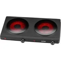 TZS FIRST AUSTRIA Doppelkochplatte Infrarot Kochplatte, 2500W, Keramik, stufenlose Temperaturregelung, Kochfeld Schwarz, Herdplatte für Camping