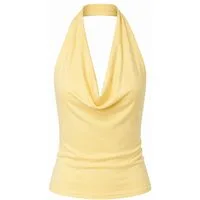 Gina Tricot Shirttop Halterneck top - Neckholder Top Damen Shirttop gelb Baumwolle