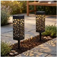 Levandeo® LED Gartenfackel 2er Set Garten Solarleuchte LED Solarlampe Dekoleuchte Warmweiß Garten, LED, warmweiß