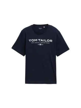 Tom Tailor - T-Shirt aus Baumwolle mit Logo-Print sky captain blue - Gr. - XXL