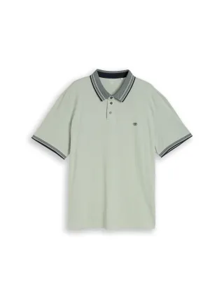 Tom Tailor - Plus Size - Piqué Poloshirt mit Logo-Print soft greyish green - Gr. - 4XL
