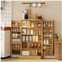 HOMCOM Hochschrank Vitrinenschrank mit Rattanoptik, 12 Gewürzfächern (Küchenschrank, 1-St., Küchenbuffet) für Wohnzimmer, Küche 60 x 30 x 104 cm