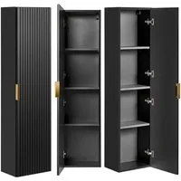 Lomadox Hochschrank ADELAIDE-56-BLACK Badmöbel 1-türig in matt schwarz gerillt, B/H/T: 35/140/25 cm