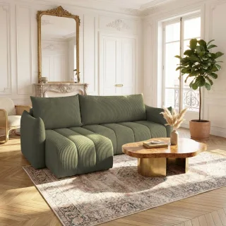 Ecksofa Schlafsofa ONTARIO XS in Stoff Poso Olivgrün Ottomane Links
