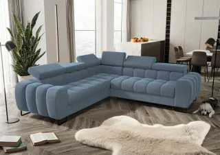 Ecksofa Schlafsofa BASTIEN in Stoff Terra Hellblau Seite Universal