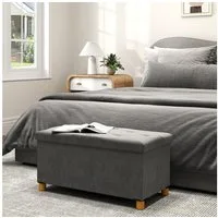 HOMCOM Sitzbank mit Stauraum, faltbar, mit Samtoptik, Sitztruhe (Truhenbank, 1-St., Polsterbank), für Flur Schlafzimmer Wohnzimmer, 76 x 38 x 38 cm Grau