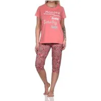 Normann Pyjama Lässiger Damen Capri Pyjama mit Allover-Muster und Frontprint