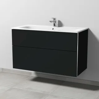 Sanipa 3way Waschtischunterbau zu Geberit Renova Plan Slim Waschtisch mit 2 Auszügen, Vulkan-Matt BP6881V