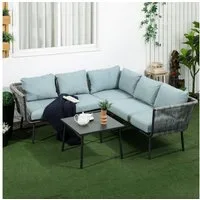 Outsunny Sitzgruppe Gartengarnitur mit 2 Doppelsofas, 1 Ecksofa, 1 Couchtisch, (Gartenmöbel-Set, 4-tlg., Sitzgarnitur), Grau, Blau 191L x 191B x 65H cm