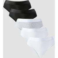 MP Damen Tanga mit Mittelhohem Bund (5er-Packung) – Weiß/Schwarz/Hellgrau - XS