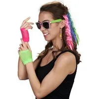 Metamorph Kostüm 80er Set - Kostüm Zubehör Fasching Karnevalskostüm, Neonbuntes Set mit Schweißbändern, Brille und Extensions