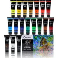 Artecho Acrylfarbe Set 18 / 24 / 48 Farben, je 36ml Tuben – wasserfest & schnelltrocknend, für Papier, Ton, Holz, Stein – zum Reisen, Malen & Freude verschenken