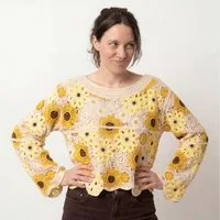 OriginalYou Strickpullover Strandshirt Damen Häkel Oberteil Cropped Sommershirt Langarm ohne Innentop, passend für 38-42, luftig und leicht