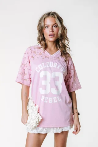 colourful rebel - Tayla 33 Lace Mesh Football Tee Light pink - Gr. - S