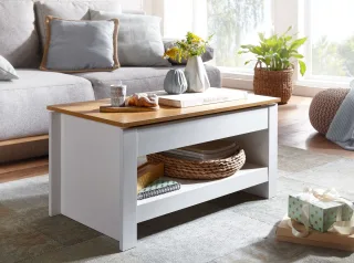 Couchtisch Sofatisch Wohnzimmertisch MIRA 85x47x42cm inkl. Staufach Weiß