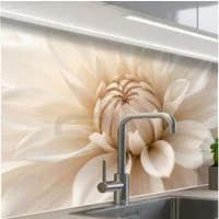 KitchenYeah Küchenrückwand Muster selbstklebend (keine Folie) Blume - Dahlie - Weiß, (1-tlg), Spritzschutz, Küche, Rückwand, Küchenwand, Küchenfront, 30x20 cm