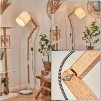 hofstein Stehlampe moderne Stehlampe aus Metall/Stoff/Holz in Weiß/Naturfarben, ohne Leuchtmittel, mit verstellbarem Schirm (21cm) und Fußschalter, 1x E27