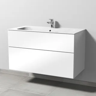 Sanipa 3way Keramik-Set Finion Keramik-Waschtisch und Unterbau mit 2 Auszügen, Weiß-Glanz SF40178