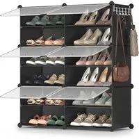 SONGMICS Schuhregal Schuhschrank, 30 x 40 x 30 cm pro Fach, für Flur, Eingangsbereich, mit 6 Fächern, mit Türen, für bis zu 24 Paar Schuhe, anpassbar